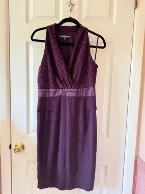 Purple Sleeveless V-Neck Midi Cocktail Dress